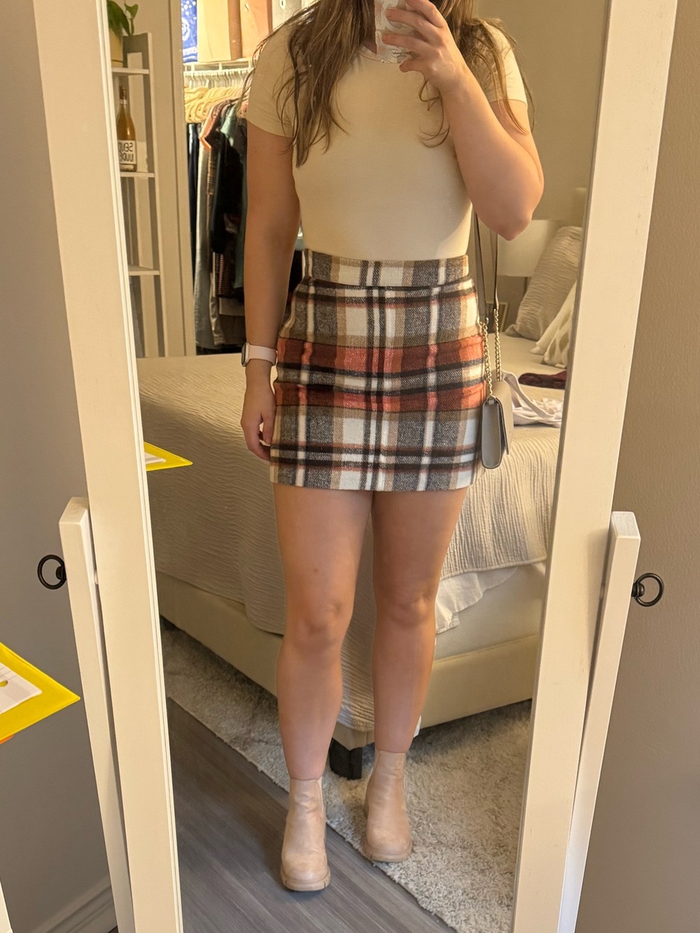 Lulus navy/orange/cream plaid skirt